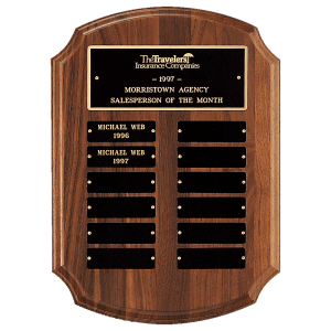 American Walnut 12 Plate Perpetual Plaque with Black Brass Plates