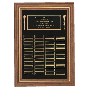 American Walnut 48 Plate Perpetual Plaque with Black Brass Plates