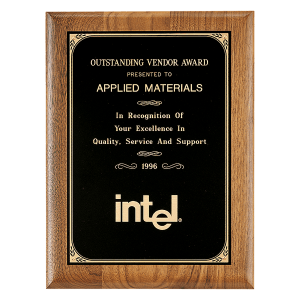 American Walnut Plaque with Black/Gold Printed Border Brass Plate