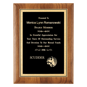 American Walnut Plaque with Black Textured Florentine Border LaserFX Plate