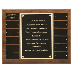 American Walnut 12 Plate Perpetual Plaque with Black Brass Plates