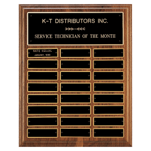 Walnut Step-Edge 24 Plate Perpetual Plaque with Black Brass Plate