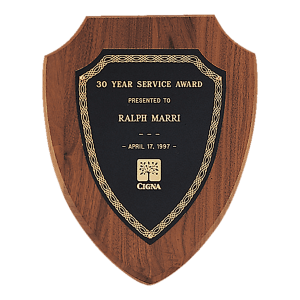 American Walnut Shield Plaque with Black/Gold Plate (Sheffield Series)