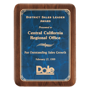 American Walnut Plaque with Sapphire Marble LaserFX Plate