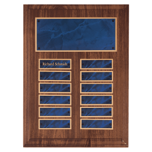 American Walnut 12 Plate Perpetual Plaque with Sapphire Marble Brass Plates