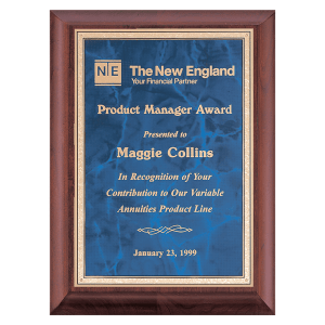 Cherry Finish Plaque with Sapphire Marble/Gold Florentine LaserFX Plate
