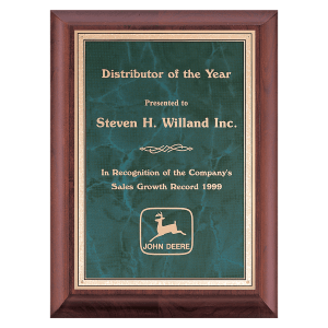 Cherry Finish Plaque with Emerald Marble/Gold Florentine LaserFX Plate
