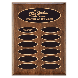 American Walnut 12 Plate Perpetual Plaque with Black Brass Elliptical Plates