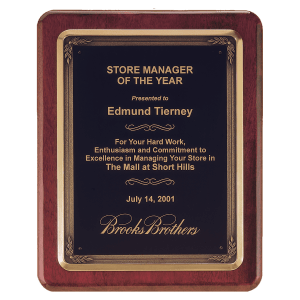 Rosewood Piano Finish Plaque w/Bronze Finish Cast Frame and Black Brass Plate