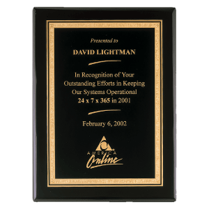 Black Piano Finish Airflyte Plaque with Black/Gold Florentine LaserFX Plate