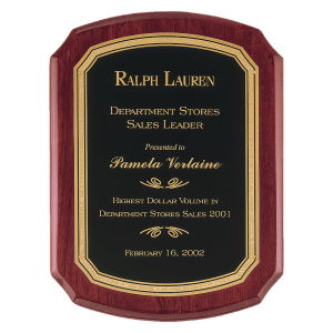 Airflyte Premium Rosewood Piano Finish Plaque with Black/Gold LaserFX Plate