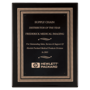 Black Piano Finish Plaque w/Black/Gold Embossed Back Plate & Black Brass Plate