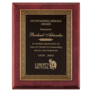 Rosewood Piano Finish Plaque w/Antique Bronze Cast Frame and Black Brass Plate