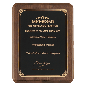 Walnut Stained Piano Finish Plaque with Florentine Border Black LaserFX Plate