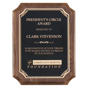 Walnut Stained Piano Finish Plaque with Black/Gold Florentine LaserFX Plate
