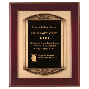 Rosewood Piano Finish Airflyte Frame, Black LaserFX Plate on Gold Metal Backing