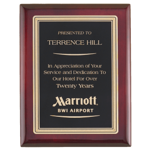 Airflyte Premium Rosewood Piano Finish Plaque with Black/Gold LaserFX Plate