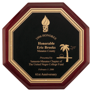Octagonal Rosewood Piano Finish Plaque with Black Florentine LaserFX Plate