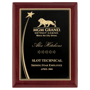 Rosewood Piano Finish Plaque with Shooting Star Black/Gold LaserFX Plate