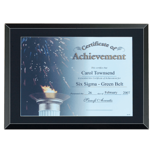 Black Glass Certificate Plaque with Easy Open and Close Backing