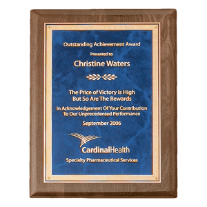 Walnut Stain Piano Premium Plaque, Sapphire Marble/Gold Florentine LaserFX Plate