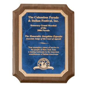Walnut Stained Piano Plaque with Saphire Marble/Gold Florentine LaserFX Plate