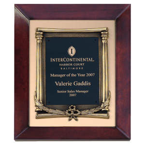 Cherry Finish Frame/Antique Bronze Metal Frame on Brushed Metal Gold Background