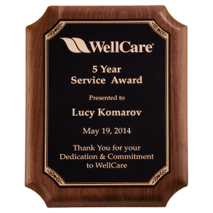 American Walnut Plaque with Gold Border Black LaserFX Plate