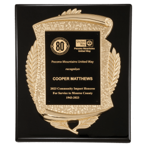 Black Piano Finish Plaque with Gold Scroll Frame & Black LaserFX Plate