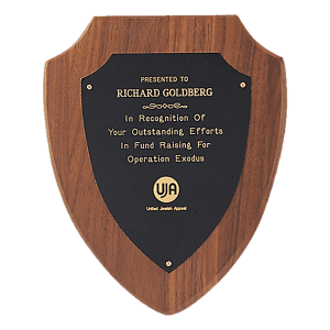 American Walnut Shield Plaque with Black Brass Plate (Sheffield Series)