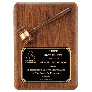 American Walnut Plaque with Walnut Gavel/Black Brass Plate