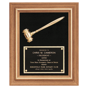 American Walnut Frame with Gold Electroplated Metal Gavel on Black Velour