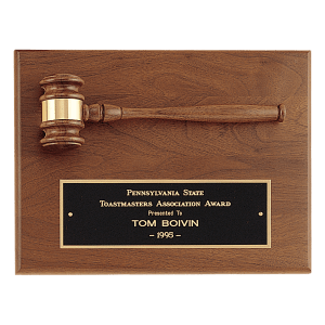 American Walnut Plaque with Walnut Gavel and Black Brass Plate