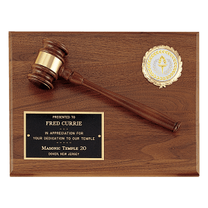 American Walnut Plaque with Walnut Gavel and Activity Insert/Black Brass Plate