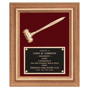 American Walnut Frame with Gold Electroplated Metal Gavel on Maroon Velour