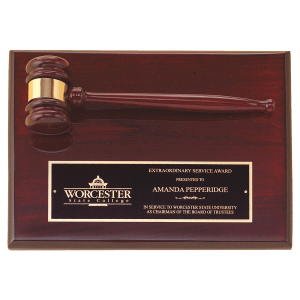 Rosewood Piano Finish Gavel Plaque with Black Black Plate