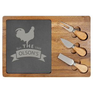 Acacia Wood/Slate Cheese Set with 3 Tools
