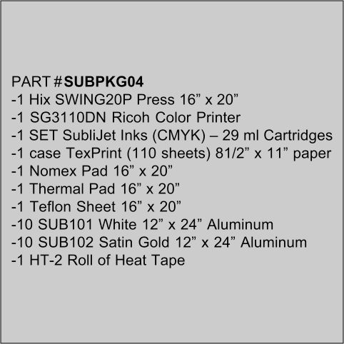 SWING SUBLIMATION PACKAG 1 STD PACK
