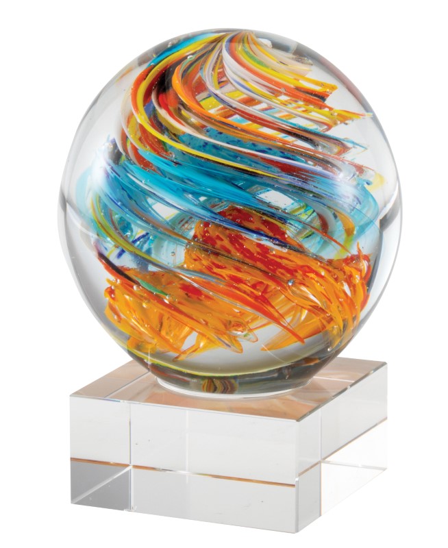 SWIRL GLOBE ORNG/BLU 5¼" 8 STD PACK