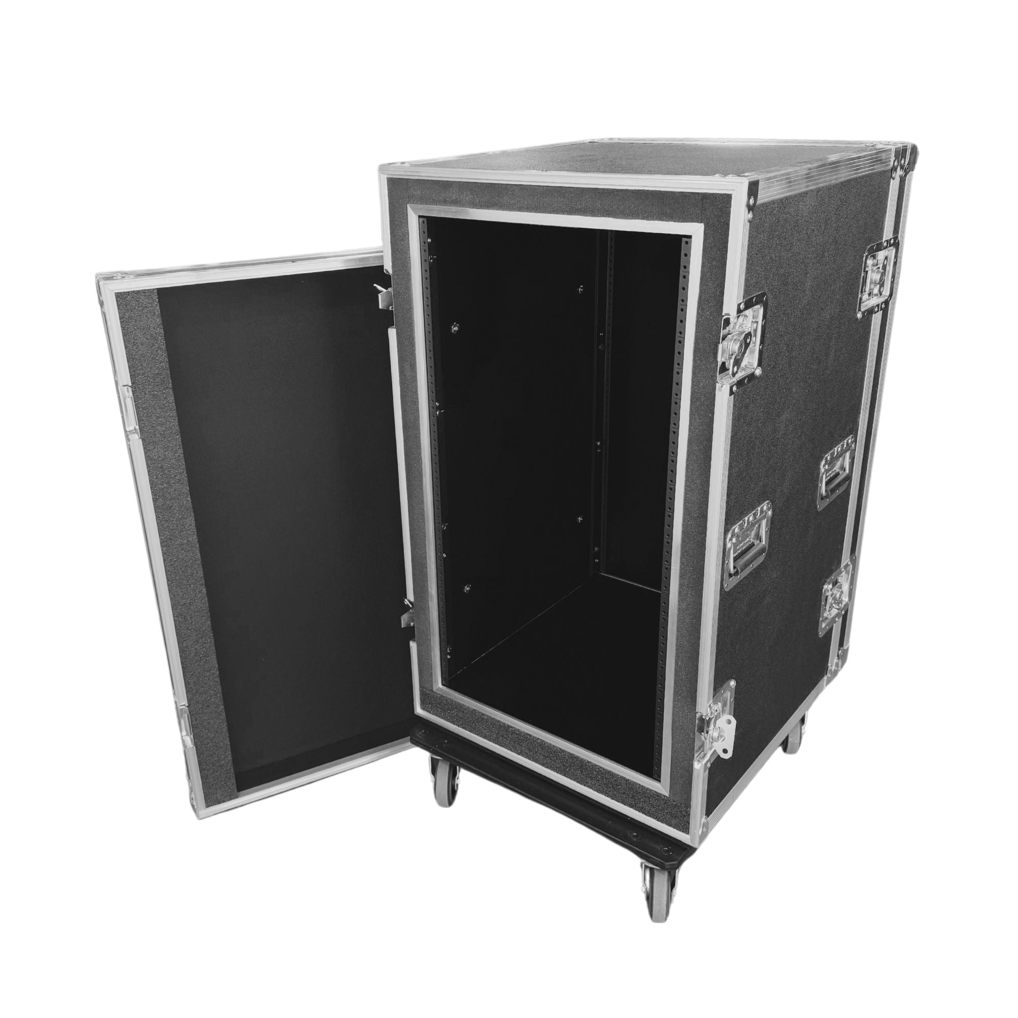 ATA 300 Shock Mount Rack Case, 20U x 24"D, EIA Rails, 2.2lb Foam, 400lb Shock Casters, Black