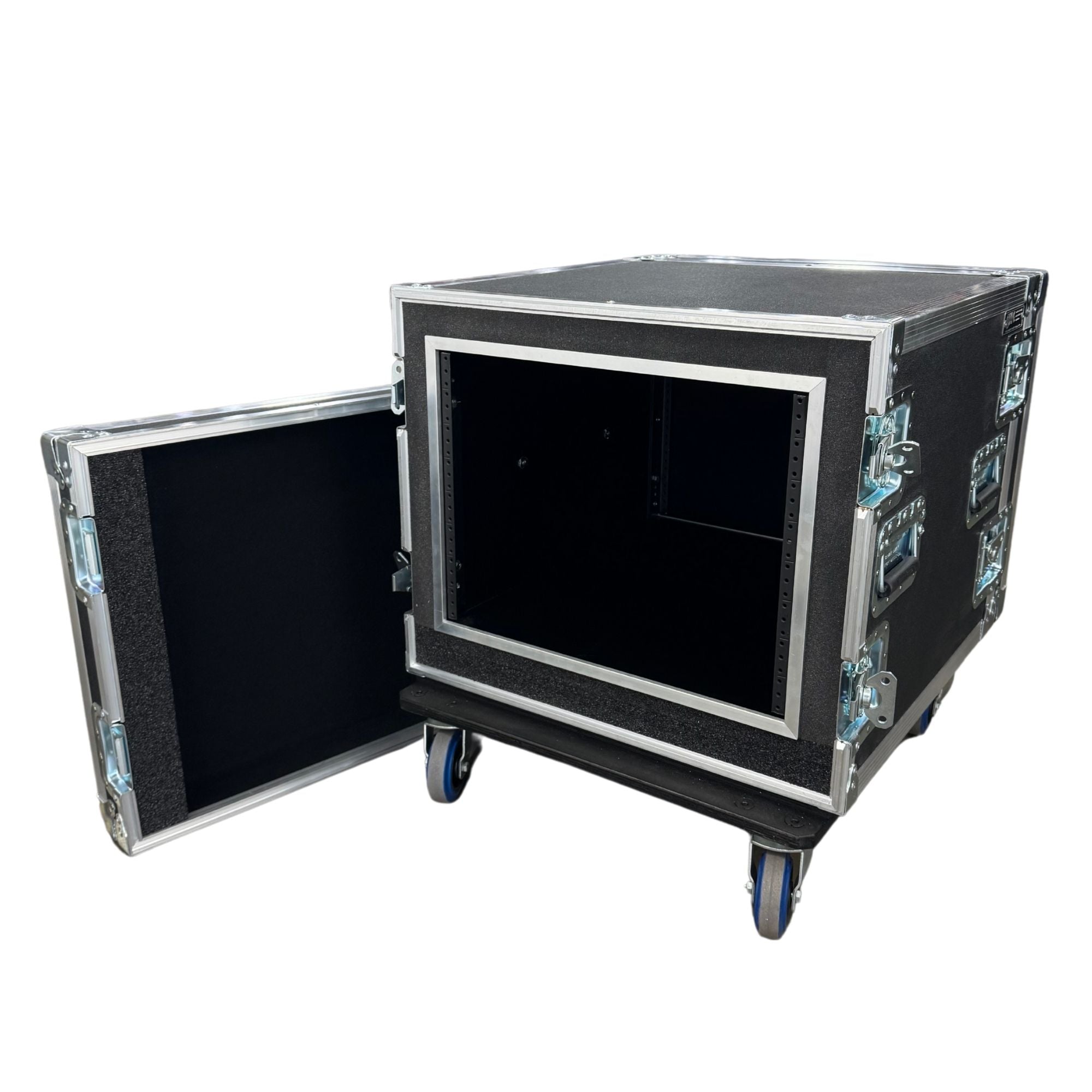 ATA 300 Shock Mount Rack Case, 8U x 24"D, EIA Rails, 2.2lb Foam, 400lb Shock Casters, Black