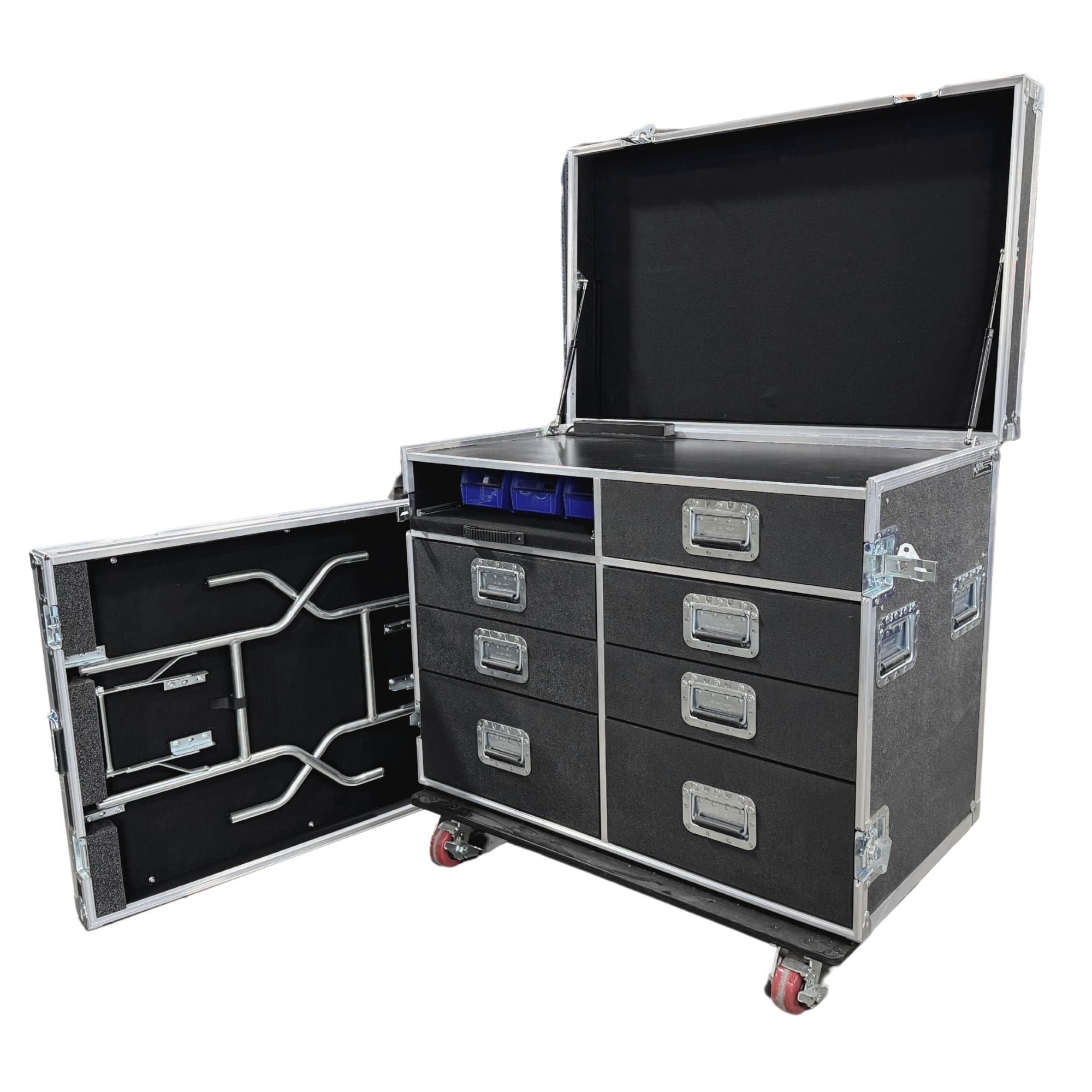 ATA 300 Emergency Response Case, 7-Drawer Workstation, Table Top, 600lb Casters, 44"H, Black